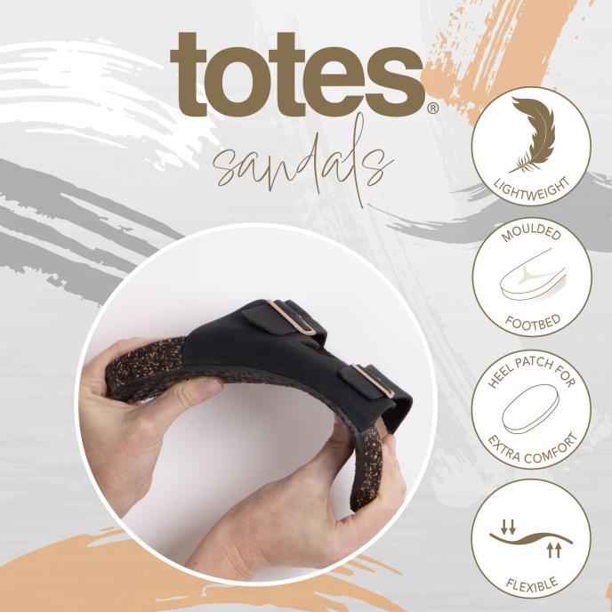 totes® Ladies PU Double Buckle Slider Black Extra Image 6